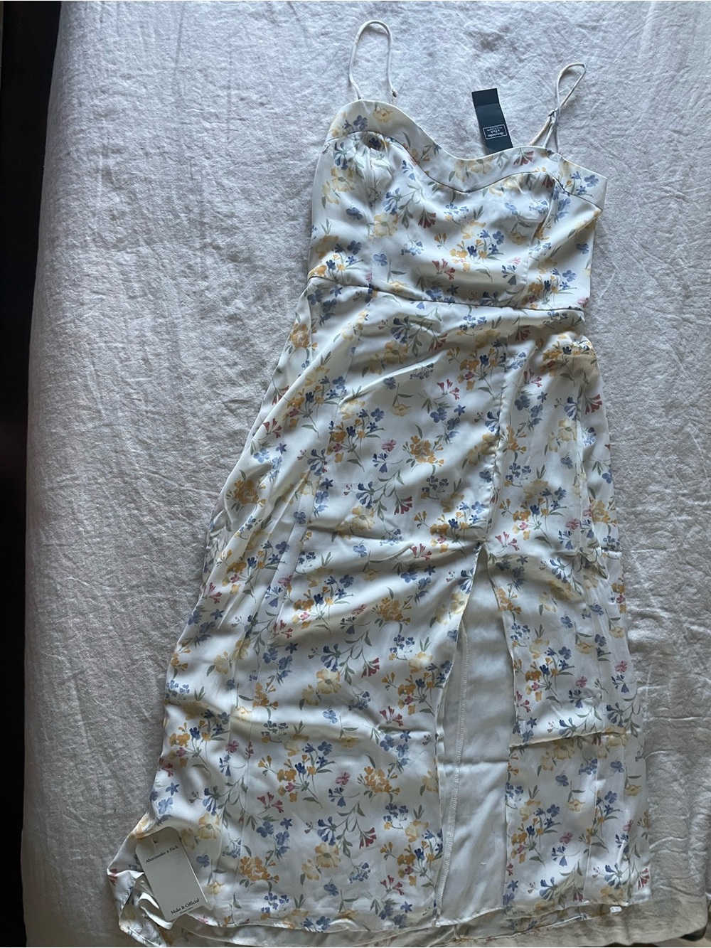 Abercrombie & Fitch White Floral Slip Dress with Yellow, Blue & Green Bouquet